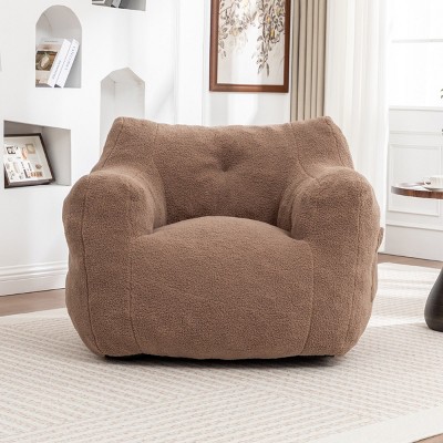 Teddy Fabric Bean Bag Chair with Armrests and Removable Cover, High-Density Foam-Filled Lazy Sofa, No Assembly Needed-Baofuwish