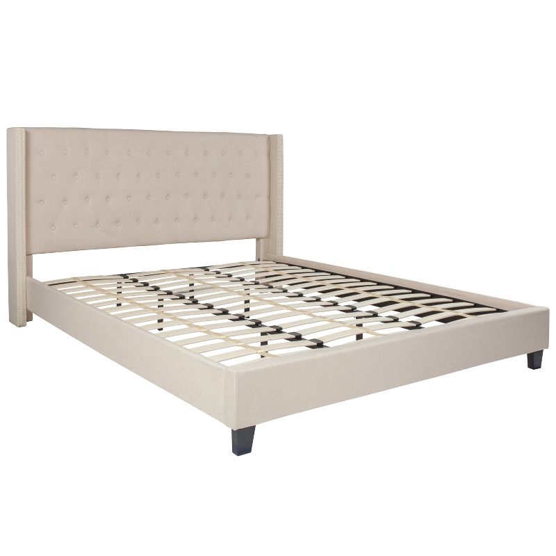 Emma and Oliver King Accent Extended Panel Platform Bed in Beige Fabric, 1 of 11