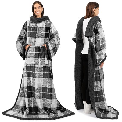PAVILIA Fleece Wearable Blanket with Sleeves, Warm Cozy Soft Functional Lightweight Sleeved Throw Adults Men Women