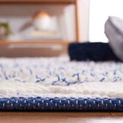 Blue and Ivory Geometric Flat Woven Wool Area Rug