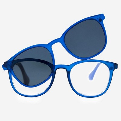 Progressive Reading Glasses Light Blocker With Sunglasses Clip On Blue 2.50 : Target
