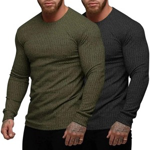 COOFANDY Men's 2 Pack Muscle T-Shirt Stretch Long Sleeve Gym Workout Bodybuilding Training Tee Shirts Casual Hipster Tops - 1 of 4