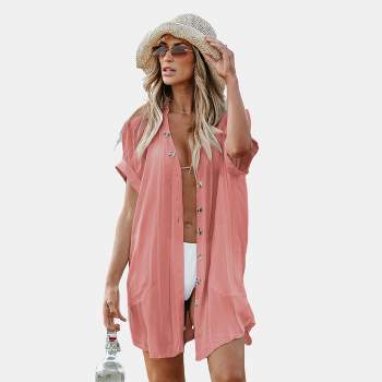 Women's Collared Front Button Cover-Up - Cupshe
