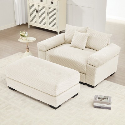 Modern Corduroy Accent Chair with Ottoman, Oversized Deep Seating Cloud Sofa for Living Room or Reading Nook – The Pop Home