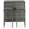 vidaXL Modern Lightweight Bar Set – Poly Rattan Grey – Durable Weather-Resistant, Stylish 3-Piece Bistro Set with Seat Cushion and Additional Footrest - 2 of 4