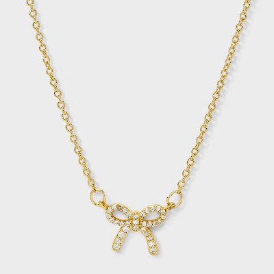14K Gold Dipped Cubic Zirconia Bow Necklace - A New Day™ Gold
