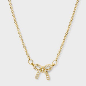 14K Gold Dipped Cubic Zirconia Bow Necklace - A New Day™ Gold - 1 of 4