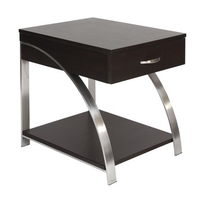NicBex Modern Unique Coffee Table with Storage Shelf,Espresso Wood Finish & Chrome Metal Finish,Living Room Furniture