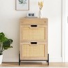 Whizmax Natural Rattan 2 Flip Door with 1 Drawer Shoe Cabinet Organizer Freestanding, Shoe Rack Storage Cabinet for Slippers, Sneakers, Heels, Boots - 3 of 4