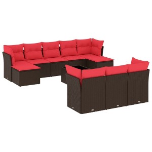vidaXL 11 Piece Patio Sofa Set with Cushions Brown Poly Rattan - 1 of 4