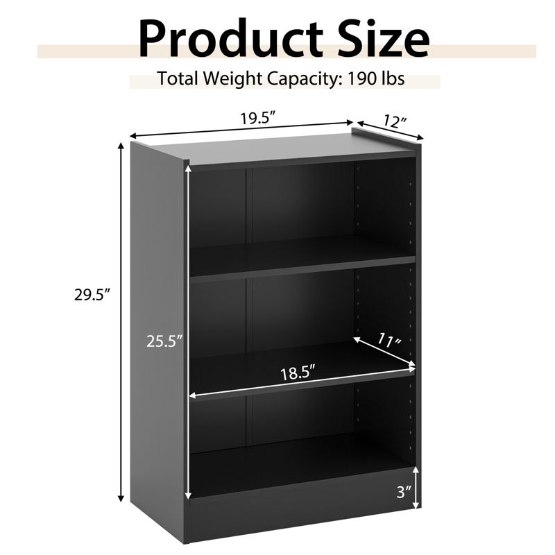 Costway 2 PCS 3-Tier Bookcase Open Multipurpose Display Rack Cabinet with Adjustable Shelves White/Black/Brown, 3 of 11