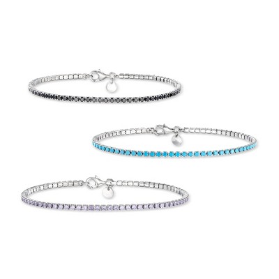 Ross-Simons Italian 6.20 ct. t.w. Simulated Onyx, Turquoise and Tanzanite Jewelry Set: 3 Tennis Bracelets in Sterling Silver