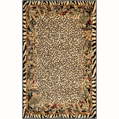 Ivory and Black Floral Synthetic Rectangular Area Rug