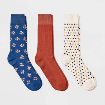 Men's Floral Print Crew Socks 3pk - Goodfellow & Co™ Blue/Rust/Cream 7-12