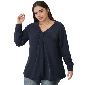 Agnes Orinda Women's Plus Size V Neck Long Sleeve Casual Twist Knot Tops - 1 of 4