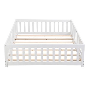 Racxily Twin Floor Bed with Door & Fence, Solid Pine Wood Platform Bed Frame for Kids, Gray/White - 1 of 4
