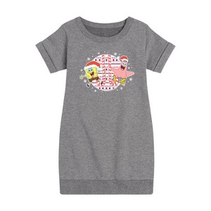 Girls' - SpongeBob SquarePants - Spongebob Patrick Candy Canes Graphic Short Sleeve Fleece Dress - 1 of 4