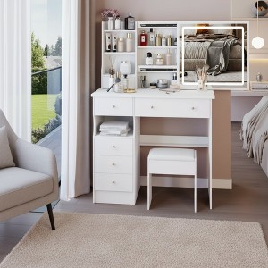 FONTOI 29.2"W/37"W/41"W Makeup Vanity Table with Left Drawer Stool Large Sliding Mirror Capacity Storage for Bedroom Dressing Room, White/Black - 1 of 4