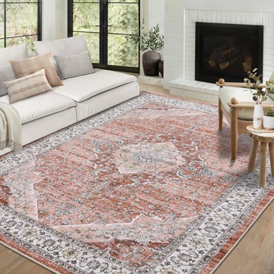 Coucheta Washable Boho Floral Area Rug, Vintage Bohemian Indoor Carpet, Soft Non-Shedding&Stain Resistant Rugs for Living Room, Bedroom, Dining Room