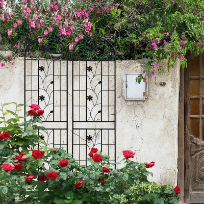 Maggift Patio Decorative Screens, Iron Arch Decoration Garden Trellis, for Outdoor for Climbing Plants Support, Flowerbed, Black, 19.7"*19.7"*86.7"
