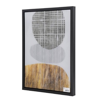 Set of 2 Gold and Gray Abstract Acrylic Wall Art with Black Frame