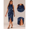 Allegra K Women's Stand Collar Sleeveless Tie Ruched Waist Satin Dresses - 2 of 4