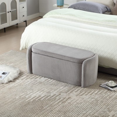 CAVINAS Oval Corduroy Storage Ottoman Bench with Safety Hinge,Upholstered Storage Ottoman,Storage Bench for Living Room,Bedroom