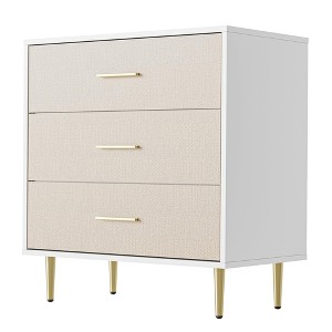 White Drawer Dresser - Modern Wooden Chest w/Gold Legs & Handles for Bedroom/Living Room - 1 of 4