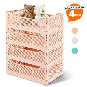 VUSIGN 4 Pack Foldable Storage Bins, Stackable Plastic Storage Crates for Home Office, Folding Storage Basket Containers - 1 of 4