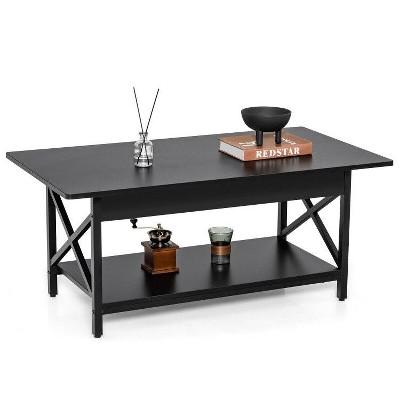 Yukimo 44" Industrial Rectangular Coffee Table with Storage Shelf, 2-Tier Design with Engineered Wood Top