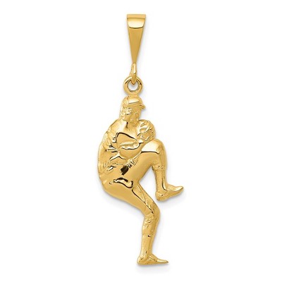 Black Bow Jewelry 14k Yellow Gold 3D Baseball Pitcher Pendant