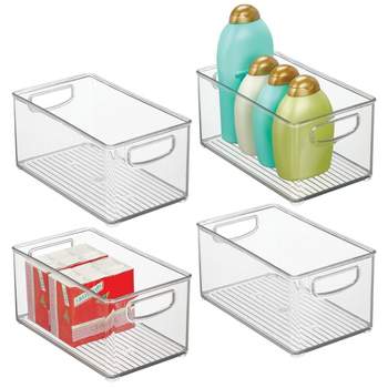 mDesign Plastic Deep Home Storage Organizer Bin with Handles, 4