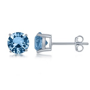 Bella Silver Sterling Silver 6MM Aquamarine "March" Swarovski Element Earrings - Aqua - 1 of 2