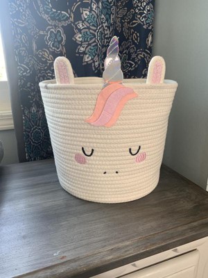 Hot Round Pink Canvas Storage Basket, Unicorn