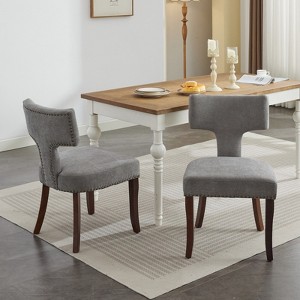 HDZNVF Set of 2 Mid Century Modern Dining Chairs, Farmhouse Linen Fabric Upholstered Accent Chair, Gray - 1 of 4