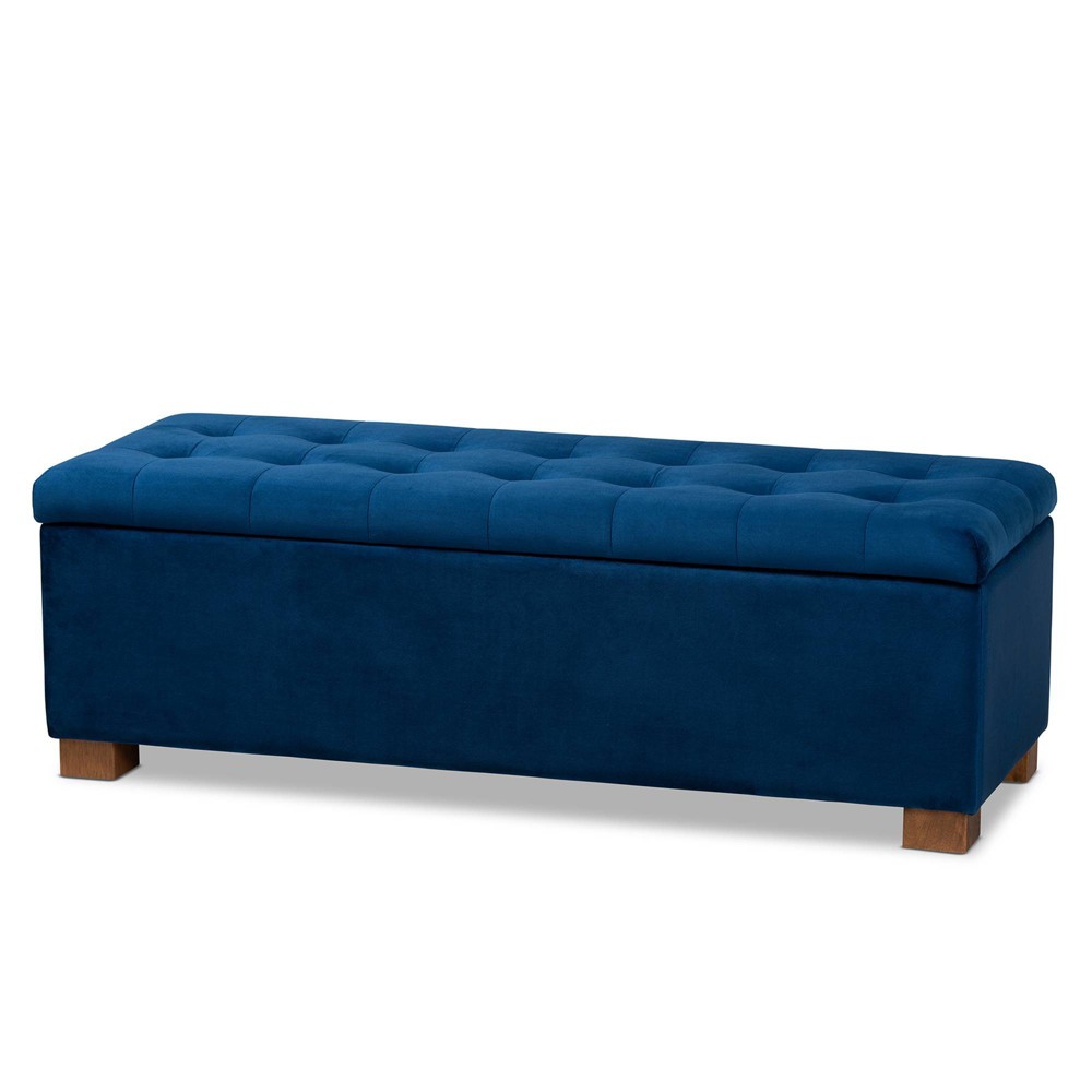 Photos - Pouffe / Bench Roanoke Velvet Upholstered Grid Tufted Storage Ottoman Bench Navy Blue/Bro