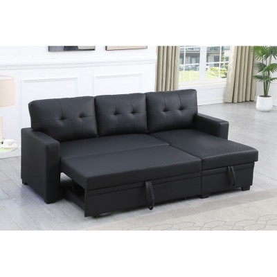 Dolonm Upholstered Pull-Out Sectional Sofa with Storage Chaise, Converts to Twin Sleeper, Removable Back Cushions