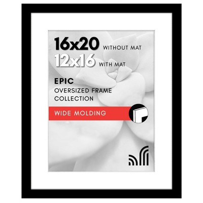 Americanflat 16x20 Picture Frame with Polished Plexiglass, Use as 12x16 Frame with Mat or 16x20 Frame Without Mat, Epic Collection, Black