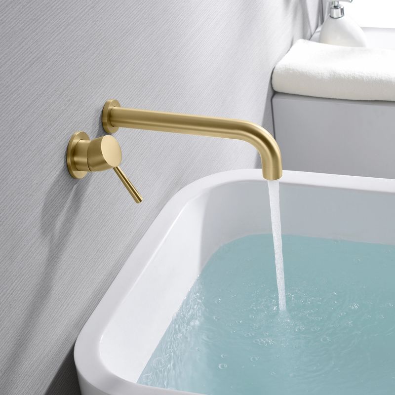 Sumerain Tub Filler Wall Mount Roman Tub Faucet Brushed Gold Single Left-Handed Handle, Brass Valve, 4 of 9