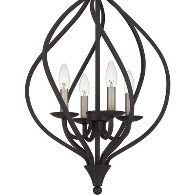 Dupont Old Bronze 4-Light Taper Candle Pendant with Silver Accents