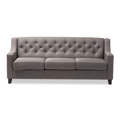 Arcadia 78'' Gray Fabric Tufted 3-Seater Sofa with Wooden Legs