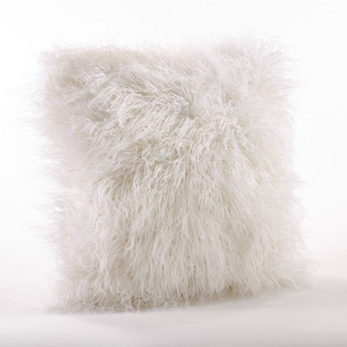 Mongolian White Faux Fur Throw Pillow, 18