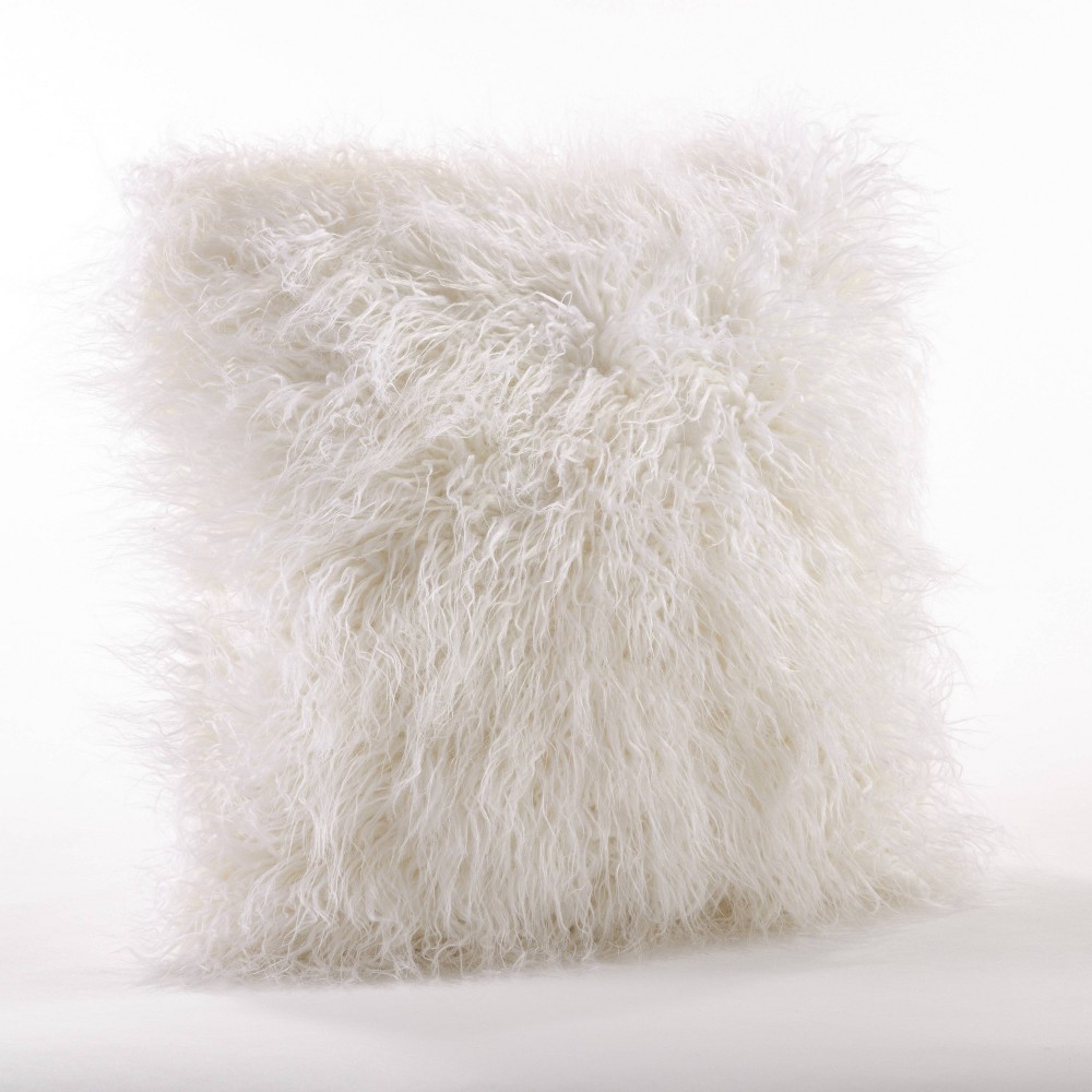 Photos - Pillow 18"x18" Poly Filled Faux Mongolian Fur Square Throw  Ivory - Saro Li