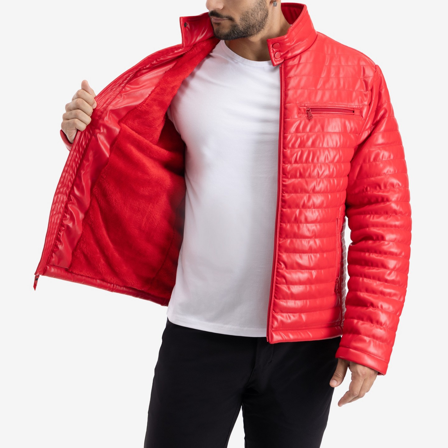 Куртка X RAY PU Quilted Jacket With Faux Shearling Lining in RED Size M, цвет: Красный — фото 7