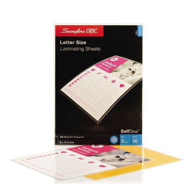 Swingline SelfSeal Single-Sided Letter-Size Laminating Sheets 3mil 9 x 12  10/Pack 3747308