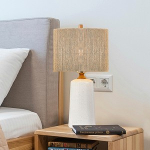 Maxax Wood Grain Ceramic Table Lamp£¬Bedside Lamp with Textured Fabric Shade, Modern Nightstand Lamp for Bedroom Living Room - 1 of 4