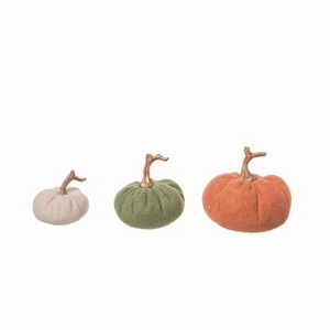 Transpac Fabric 8.27 in. Multicolor Harvest Fuzzy Pumpkins Set of 3 - 1 of 2