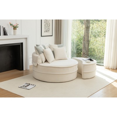 Oversized Round Barrel Accent Chair with Ottoman,Chenille Upholstered Lounge Sofa with 5 Pillows,47.6" Living Room Chair-Baofuwish