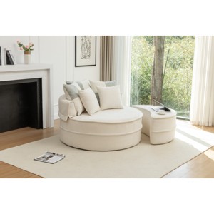 Oversized Round Barrel Accent Chair with Ottoman,Chenille Upholstered Lounge Sofa with 5 Pillows,47.6" Living Room Chair-Baofuwish - 1 of 4