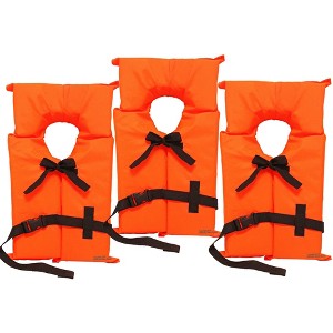 Hardcore 3 Pack Coast Guard approved life jackets for adults. High visibility color Type II keyhole life vest. Compliance flotation device - 1 of 4